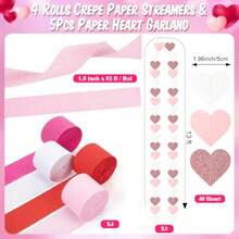 TaoBary Streamers Decoraciones de fiesta de 333 pies Crepe Pastel Streamers 4 rollos de 400 hojas de cadena de papel guirnalda de 66 pies colgante de corazón para fiesta pastel cumpleaños decoración - Rojo y rosa - Ver 3
