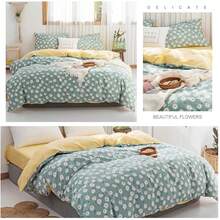 (AMYTCJ07-1T), Daisy Green Floral Duvet Cover Twin Cotton Girl Bedding Sets White Daisy Flower Print Comforter With 2 Pillowcases Garden Style Aesthetic Bedroom Collection Size Variant 3 - B#雛菊花卉 - 查看 5