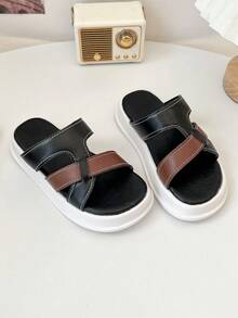 Minimalist Leather Slippers | Dual-Tone Criss-Cross Strap, Elevate Daily Outfit - Black - View 7