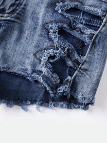 Women's Summer Mini Denim Shorts With Pockets Stylish Ripped Low Rise Jean Shorts - Blue - View 7