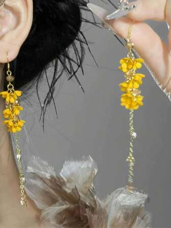 1 par eleganta minimalistiska franska blommiga tofsörhängen, lyxig koreansk/japansk stil