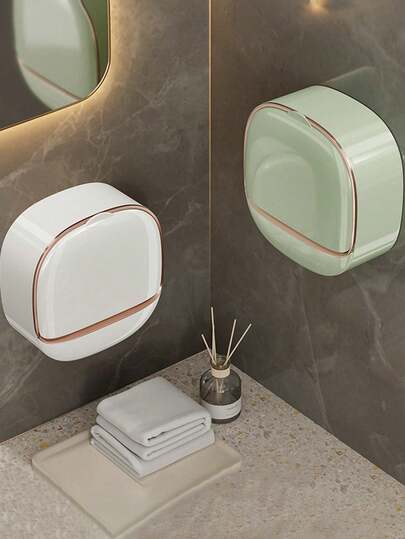 1pc Luxury Wall-Mounted Soap Dish With Cover, High-End Draining Soap Holder, Waterproof ABS Soap Dish Storage Box, Suitable For Bathroom, Shower, Travel, Minimalist Soap Dish, Bathroom Accessories, Bathroom Storage Rack, Halloween/Christmas Decor