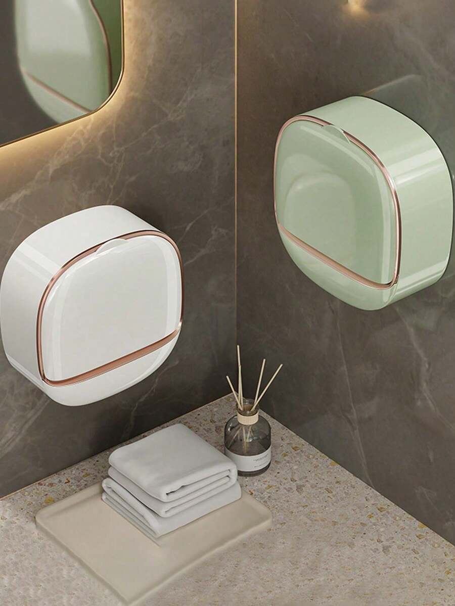 1个带盖豪华壁挂式皂碟，高端沥水皂架，防水ABS皂碟收纳盒，适用于浴室、淋浴间、旅行，简约皂碟，浴室配件，浴室收纳架，万圣节/圣诞节装饰