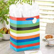 CYPNHallmark - Bolsa de regalo extragrande de 17 pulgadas con papel de seda rayas arcoiris para cumpleaños graduaciones baby shower día del padreFashion - Negro, rojo, azul, verde, blanco, amarillo - Ver 3
