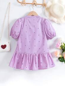 2024 Summer New Vintage Loose Floral Print Lantern Sleeve Dress For Women - Purple - View 2