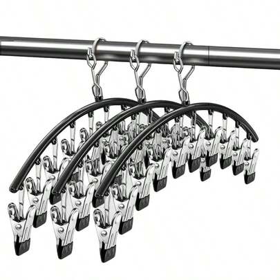 Metal Clips Pants Hanger,Legging Organizer For Closet, 30 Clips Hangers Space Saving Closet Organizers Multi Clip Hanger Black Windproof Hook