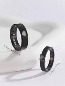 ATLVXJL 2pcs/Set Luminous Couple/Friendship/Family "I Love You" Heart & Letter Design Glow-In-The-Dark Couple Rings, Casual Jewelry Suitable For Daily Wear And Holiday Gift - Black - View 11