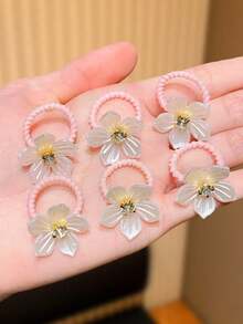 10个装多色花朵发圈，饰有水钻和花朵，是送给女孩的完美礼物，高弹耐用，适合旅行和日常发型，返校季必备 - 彩色 - 查看 5