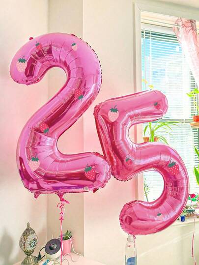 2pcs Strawberry Decor Number Balloons, Includes 40-Inch Light Pink 0-9 Number Balloons, Strawberry Sticker Decorations, For Birthday Decoration, Strawberry Themed Birthday Party, Scene Decor, Room Decor, Birthday Celebration Decoration, Shower, Photography Props, Anniversary, First Birthday, Birthday Party Decorations