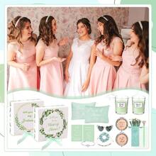 88 Pcs Bridesmaid Proposal Gifts Bridesmaid Box Set Maid Of Include Box Candle Invited Cards Scrunchies Hair Elastics Ties Knotted Bracelets Pens Blue - 綠色 + 現代 - 查看 7