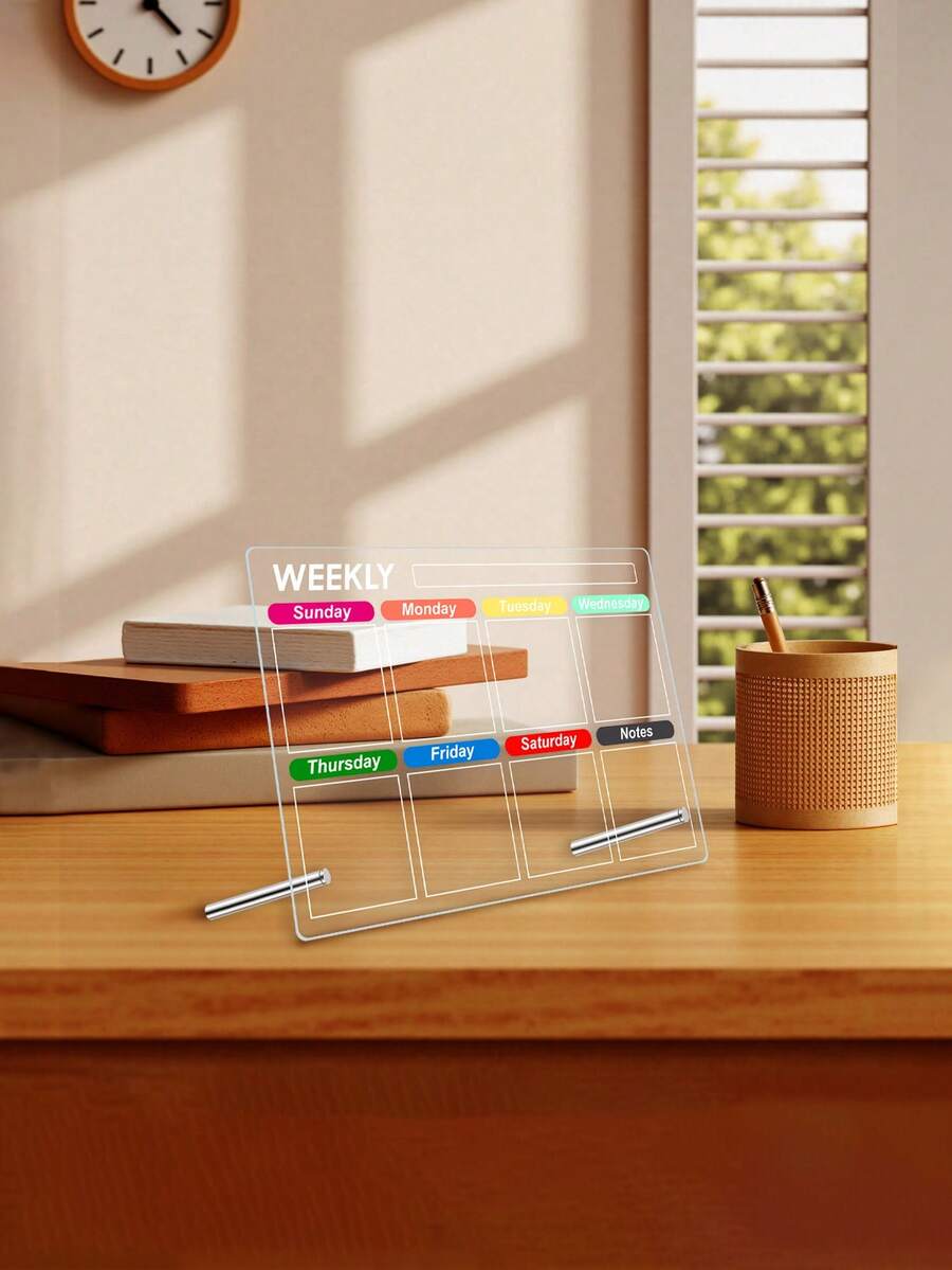 1pc Acrylic Colorful 3D Weekly & Monthly Planner Desk Calendar Whiteboard, Transparent Dry Erase Board For Office Memo Writing, Cork Board, Pin Board, Vision Board - Multicolor - View 1
