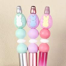 10颗/5颗/1颗可爱3D复活节彩蛋兔子硅胶珠套装，时尚设计，适合珠宝制作，可用于DIY手链、挂绳、串珠笔、节日装饰和其他手工艺品，是串珠用品、生日派对、返校季、毕业典礼、复活节的完美礼物。 - 彩色 - 查看 3