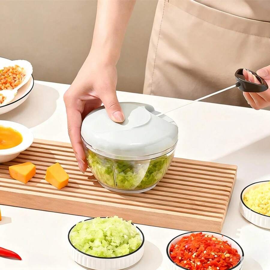 Procesador de alimentos manual de 500 ml, picadora de verduras, picadora de ajo portátil con cuerda, cortador de cebolla para verduras, jengibre, frutas - Azul 500ml - Ver 1