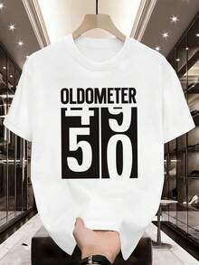 Oldometer 50th Birthday T-Shirt, 100% Cotton, Comfortable Fit, Casual, Unique Graphic Print - White - View 2