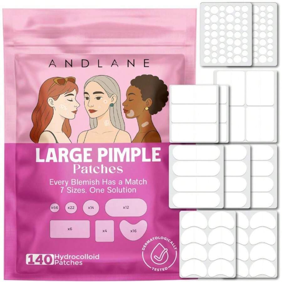 140 Pcs Large Pimple Patches For Face \U2013 7 Sizes XL Acne Patches For Full Face, Big Hydrocolloid Bandages For Body, Chin, Forehead, Chest &Amp; Back Hydrocolloid Patch (Round, Crescent, Oval &Amp; Rectangular) - ColorC - 查看 1