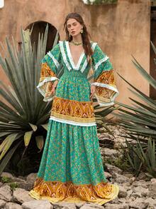 Faeriesty Bohemian Style: Embroidered Dress, Flare Sleeves, Tassel Details, Suitable For Weddings, Bridal Photoshoots, Destination Weddings, Garden Parties, And Photography,Vacation Essentials - Mustard Yellow - View 1