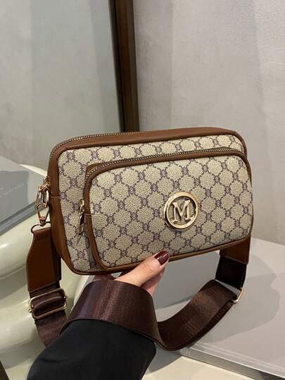 2025 New Fashion Classic Versatile Solid Color PU Waterproof Material Rhombus Design Retro Chic Metal Animal Logo Design Shoulder Bag Square Bag Letter Pattern Decor Design Crossbody Bag Suitable For Shopping, Animal Print Women Handbag