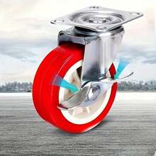4个重型360度静音旋转脚轮，其中两个带刹车，两个不带刹车，适用于家具、手推车、展示架 - 紅色 - 查看 5