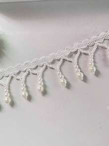 1 Pack Handmade Beaded Faux Pearl Tassel Pendant, DIY Lace Trim Accessory, Pearl Satin Ribbon Cuff Decoration, Suitable For Pendant Chain, Choker, Wedding Dress Accessory, Fabric, Hair Accessory And DIY Shoe Decor