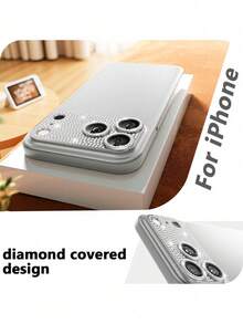 1 pieza Protector de lente con diamantes incrustados de plata, hecho de vidrio templado, calidad de imagen ultra HD sin pérdidas, dureza 9H anti-arañazos, adhesivo fuerte, fácil instalación, accesorio compatible con iPhone 17 Pro Max/17 Pro/17 Air/17 Aplicable a protección diaria, oficina, hogar Protector de teléfono de cristal brillante a prueba de agua y golpes, resistente a arañazos - Plateado - Ver 4