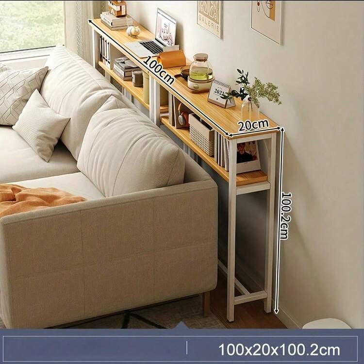 Slim Minimalist Side Table For Bedroom Or Entryway, 1/2-Tier With Storage Shelf, Space-Efficient Wooden Table (Birch Color With Black/White Frame, 80X20Cm) - White Frame - View 14
