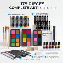 175-Pack Deluxe Wooden Art Set Drawing Painting Kit With 2 Drawing Pads, Acrylic Paints, Colored Pencils, Crayons, Paint Brush, Art Kit In Wooden Case, Gift For Artist, Adults, Teens And Kids - 棕色 - 查看 2