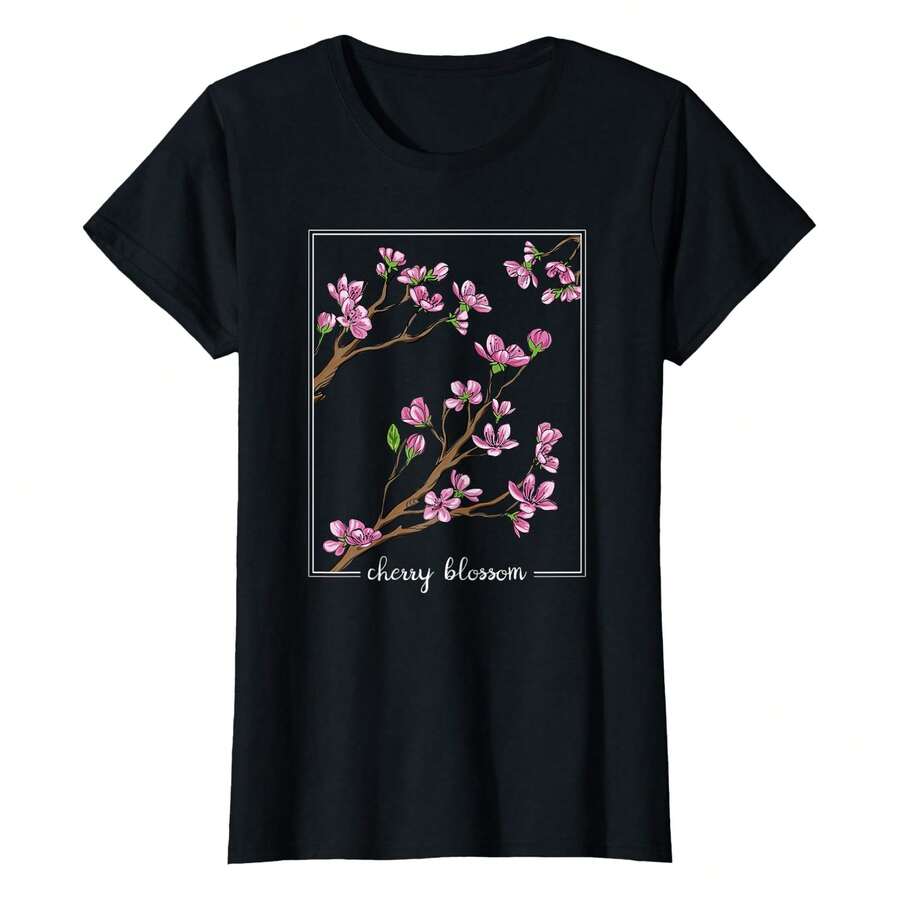 Japanese Cherry Blossom Sakura Japan Men Women  T-Shirtbody's Natural Curves Without Clinging, Offering A Balanced Mix Of Comfort And A Polished, Slimming Silhouette For Everyday Wear. - Black - View 1