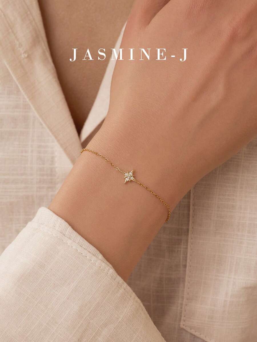 这款S925纯银八角星链手链，镶嵌锆石，简约优雅，尽显高端气质，适合女性日常佩戴。它将是送给她的完美礼物。 - 彩色 - 查看 1