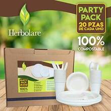 CYPNHerbolare Party Pack Vajilla Desechable Ecológica de 20 Piezas c/u 100% Biodegradable y Compostable Platos Vasos Tenedores Cuchillos y Cucharas Hecha de Fibra de Tapioca y Papa Zero WasteFashion - 227700366 - Ver 3