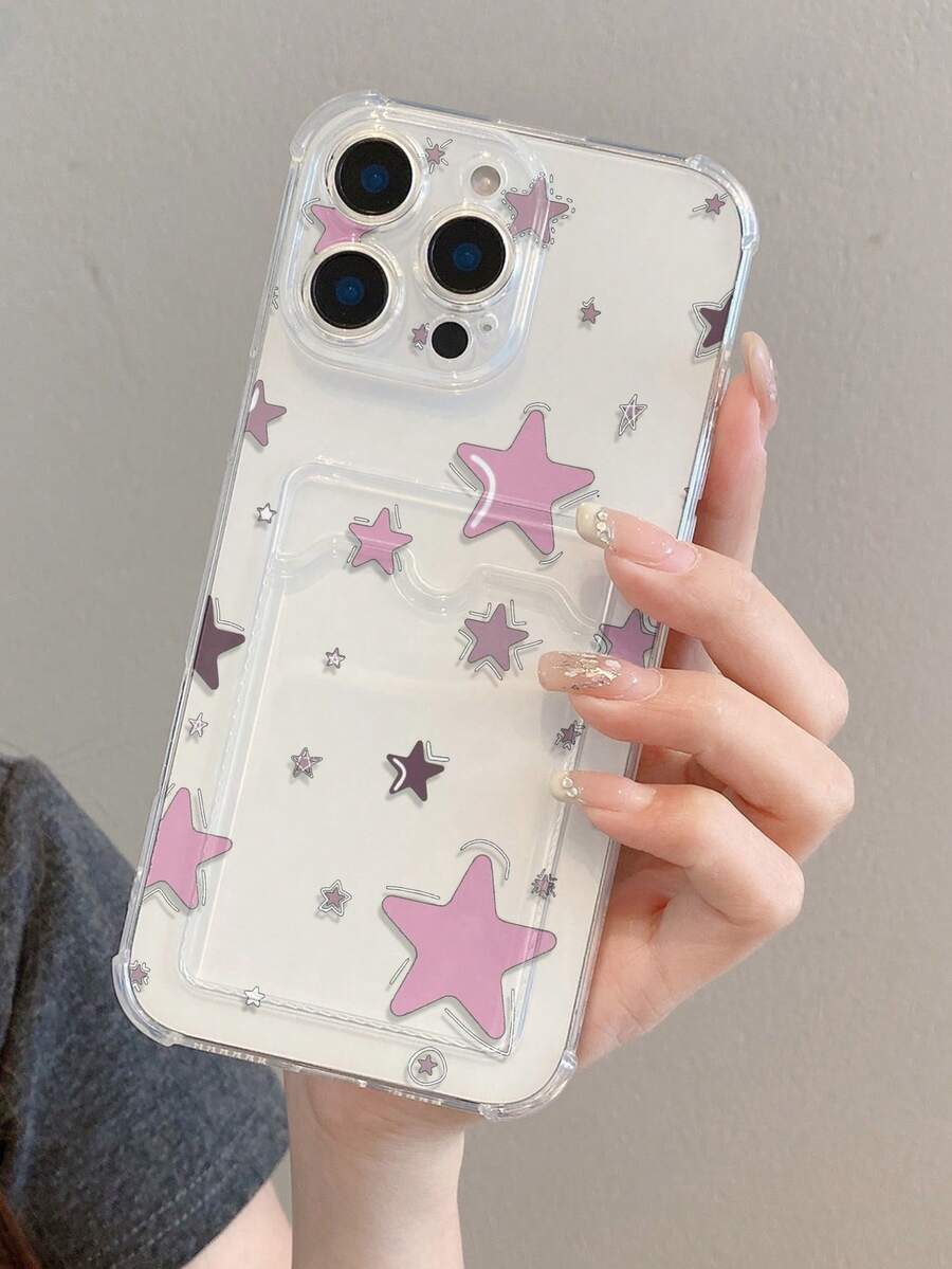 1个星形图案透明防震TPU手机壳，可作为节日礼物赠送，兼容苹果XS/XS Max/XR/11/12/13/14/15/16 Pro/17/Pro Max/14/15/16 Plus，带卡槽/照片夹层 - 無色 - 查看 1