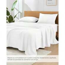 NANWEI Juego de Sábanas Poliester, Sábanas King de 100% poliester, Hotel Doble Cepillado, Sábanas de 2000 Hilos Lujo Suaves Hipoalergénicas, Lavado a Máquina (Azul Oscuro, King) - Matrimonial-Blanco - Ver 4