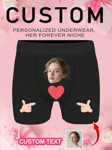 Quần lót nam in ảnh theo yêu cầu, thiết kế hình trái tim cá nhân hóa, thích hợp làm quà tặng cá nhân, kiểu dáng độc đáo, quần boxer, sản phẩm có thể tùy chỉnh, thích hợp mặc hàng ngày và làm quà tặng, cũng có thể dùng làm quà Valentine hoặc quà sinh nhật cho bạn trai. - màu đen - Xem 3