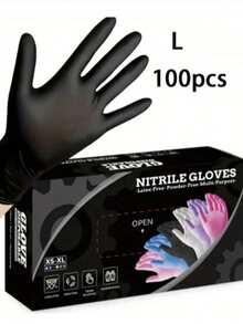 100-Ct Boxed Gloves; Latex-Free Cleaning Gloves; Nail Art, Tattoo, Hair Salon, Garden, Beauty Salon Use;Too Artist; Beautician; Hair Dye; Styling; Epoxy Resin Work Gloves; Powder-Free; Home, Office, Professional Use. - Black - View 16