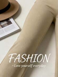 Autumn/Winter European And American Style Women's Fashion Zip-Up Cardigan, Fitted Top And Loose Wide-Leg Pants Set - 卡其色 - 查看 6