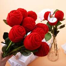 Proposal Rose Ring Box, Women's Surprise Jewelry Storage Box, Valentine's Day Proposal Engagement Wedding Ring Jewelry Gift Box - Red - View 2