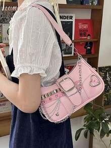 1pc Y2K Fashionable Versatile Star & Moon Design Unique Silver Millennium Shoulder Chain Crossbody Bag[US-Based Shipping]Women's Y2k Star Embroidery Shoulder Bag,Mini Chain Hobo Handbag Purses,Punk Bag,  Gothic Tote Purse,Handbag Goth ,Rock Fashion Girls Handbag,Cute Studded Punk Rivet Purse,Starry Sky Print Women Handbag,Perfect For Girls' Street Style And Party Outfits, Also A Great Gift On Thanksgiving Day, Christmas Day, New Year, Birthday, Valentine's Day, Mother's Day, Other Holidays Or Anniversary For Your Mother, Sister, Daughter, Colleagues, Friends,Mochilas, Bag Charm, Valentine's Day, Bolsos, Valentines, Carteras Para Mujer, Cherry Keychain, Laundry Basket, Beach Bag, Summer, Car Interior Accessories, Cruise, Airplane & Laundry Travel Essentials, Backpack, Purse Accessories, Tote, Shoulder Bag, Bolsas De Mujer, Bible Cover, Purse Keychain, Bag Charms For Purse, Gorras Para Hombre, Travel Accessories, Vintage Baguette Bags, Suitcase, Handbags, Fairy Costumes - 粉色 - 查看 6
