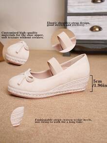 女士时尚草编绳底休闲度假坡跟凉鞋 - 杏色 - 查看 6