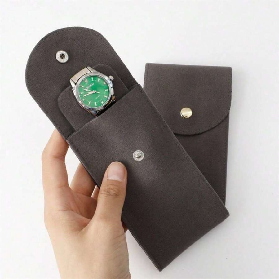 High-End Suede Lining Watch Travel Case - Flip Cover Design, Polyester Material, Perfect Gift For Christmas, Anniversaries And Birthdays - 灰色1 - 查看 1