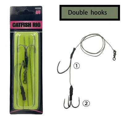 1 Heavy Duty Single Hook, 1 Triple Hook, Anti-Bite PE Tube (Freshwater Night Fishing) Catfish Fishing Gear Set