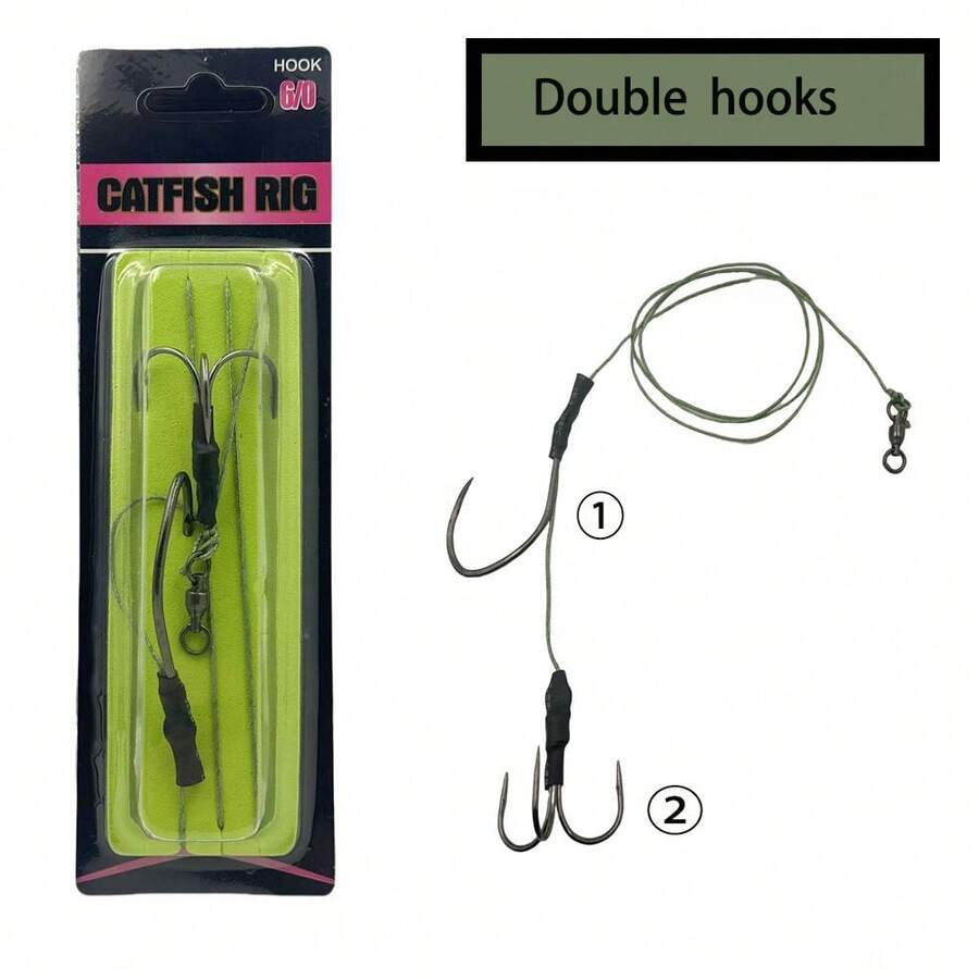 1个重型单钩，1个三钩，防咬PE管（淡水夜钓）鲶鱼钓具套装 - B - 查看 1