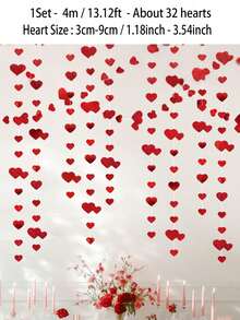 A Red Heart-Shaped Paper Wreath With Wooden Beads, A Valentine's Day Heart-Shaped Ornament, Romantic Home Decor, Holiday Party Decoration, Love-Themed Wall Decoration, Perfect For Valentine's Day, Weddings, Anniversaries Or Special Occasions, Ideal For The Living Room, Bedroom And Seasonal Celebrations. - Multicolor - View 7