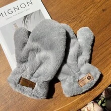 1双毛绒可爱韩版保暖加厚卡通学生柔软骑行手套，秋冬季 - A - 查看 2