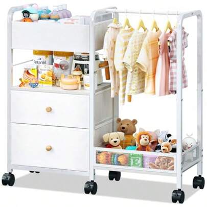 Baby Diaper Caddy Organizer With Hanging Rack Rolling Diaper Utility Cart With Dividers And Drawers For Baby Essentials Storage Bedside Cart With Wheels For Changing Station Crib Nursery Bedroom