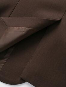 女士纯色口袋前开襟纽扣办公/通勤背心外套 - 深棕 - 查看 6