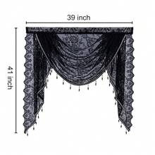 Lace Beaded Waterfall Valances For Windows Floral Vintage Swag Valance Sheer Kitchen Window Curtains Over Sink Curtain Valance For Living Room Bedroom Bathroom Cafe (Black,39\X41\) - 黑色 - 查看 8