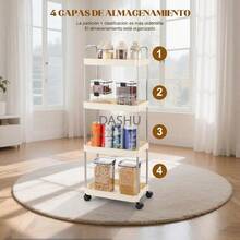 Carrito Organizador, Carrito Auxiliar de 4 Niveles, Organizador con Ruedas con 4 Cestas Colgantes, Organizador para Sala, Cocina, Oficina,Baño (4 Niveles) - por defecto - Ver 6