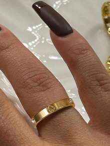 1枚Monlansher不锈钢简约优雅女士戒指，低过敏性且不褪色 - 金色 - 查看 2