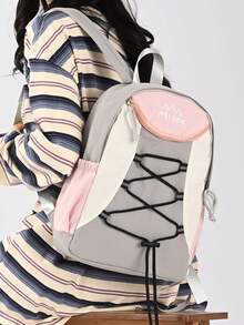 Unisex Fashion Backpack, Minimalist Hiking Bag With Multiple Pockets For Organized Storage, Stylish Drawstring Decor, Suitable For Outdoor, Commute, Travel - Multicolor - View 3