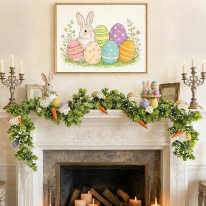 1pc Rustic Easter Spring Rattan Decoration, 59.06 Inch Vibrant Colorful Egg Design, No Electricity Needed, Featherless, For Home, Kitchen, Fence, Party Decorations