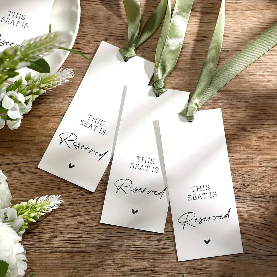10/20pcs Wedding Chair Reservation Cards With Ribbons, Reserved Seat For Ceremony And Party Events, Perfect Party Supplies (Green/Beige Available) - Multicolor - View 1